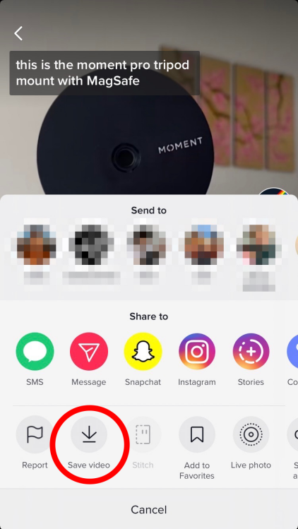 A screenshot of the menu popup in TikTok's main feed.