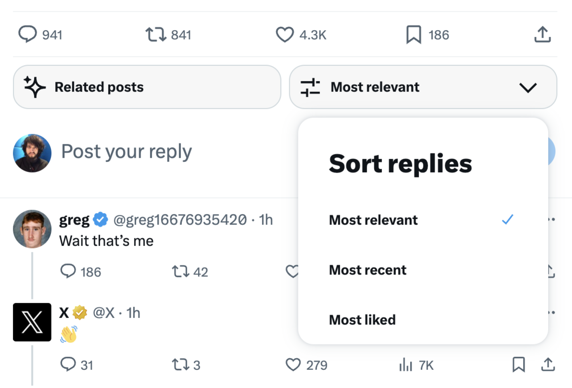 X replies sorting on web