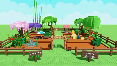 Roblox An image of a garden from the Roblox game Grow a Garden