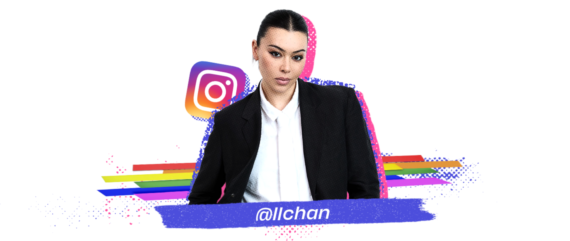 A collage featuring a photo of Chan, the Instagram logo, and the username @llchan.