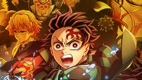 Sony Pictures A close-up from the poster of Demon Slayer: Kimetsu no Yaiba Infinity Castle shows main character Tanjiro crying out, focused on a distant foe. In the background is a montage of other characters.