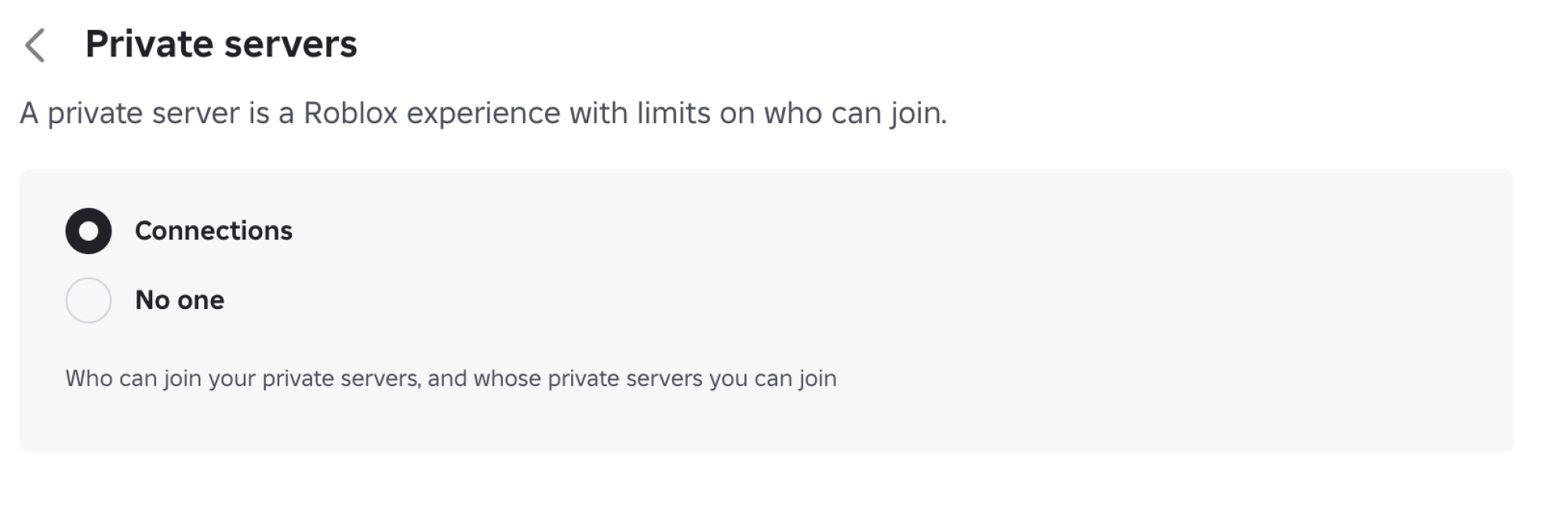 Private Servers settings