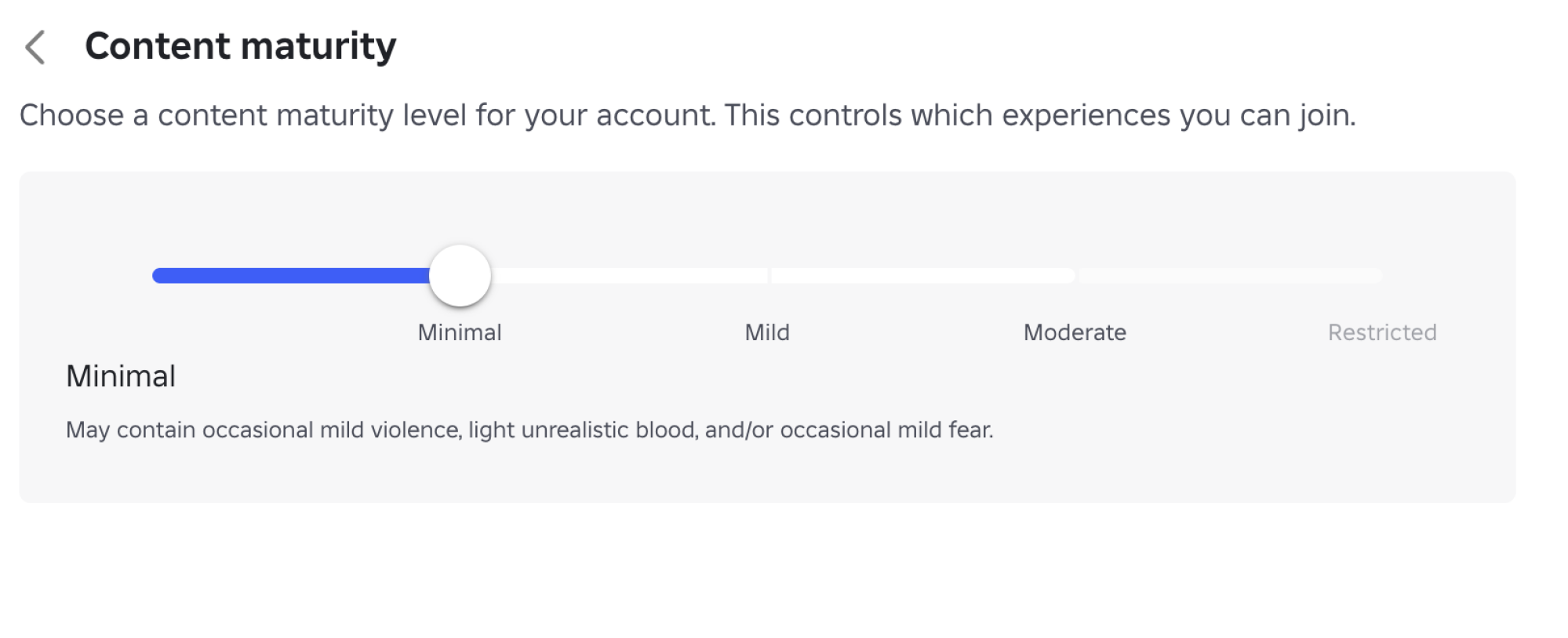 Content Maturity settings