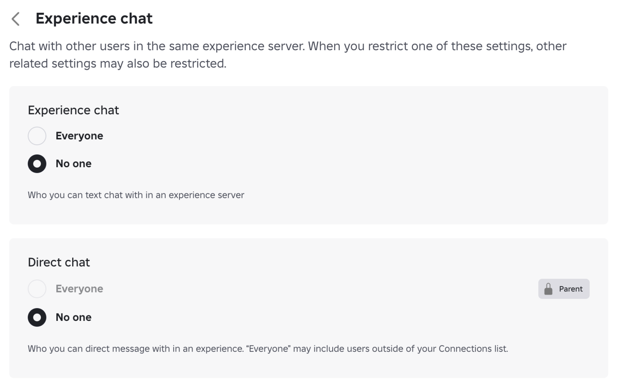 Experience Chat settings