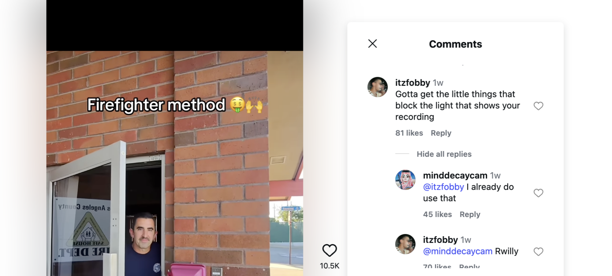screenshot of instagram prank video with comments